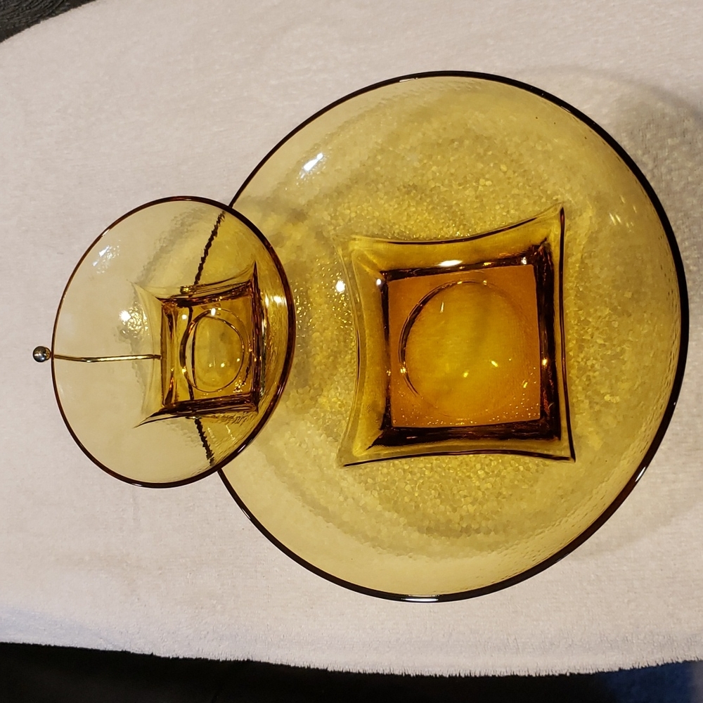 *Vintage Hazelware Gold 3 Piece Chip & Dip Set MIOB